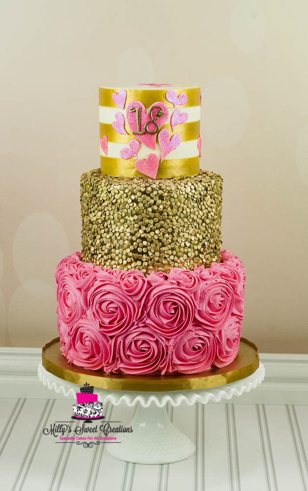 Pink and Gold Birthday Cake