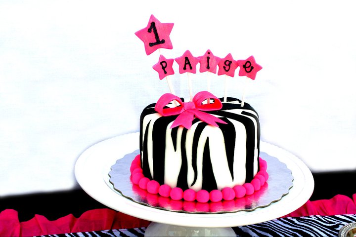 Pink Zebra 1st Birthday Cake