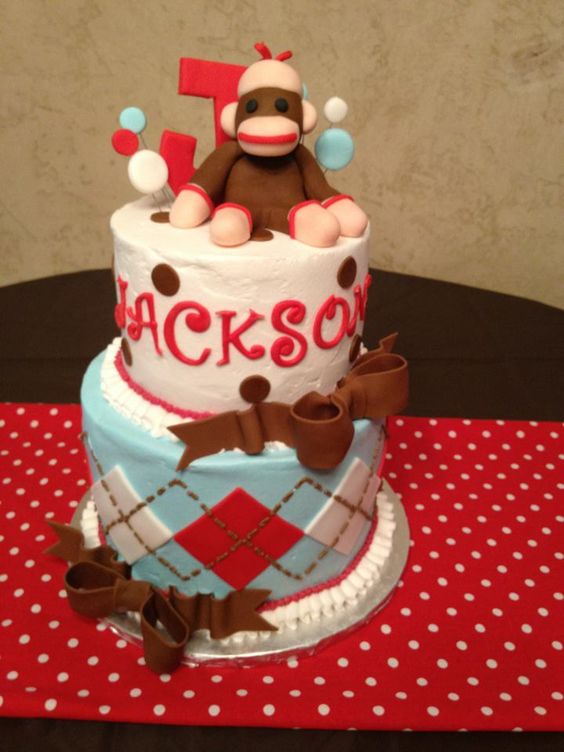 Sock Monkey Baby Shower Cake