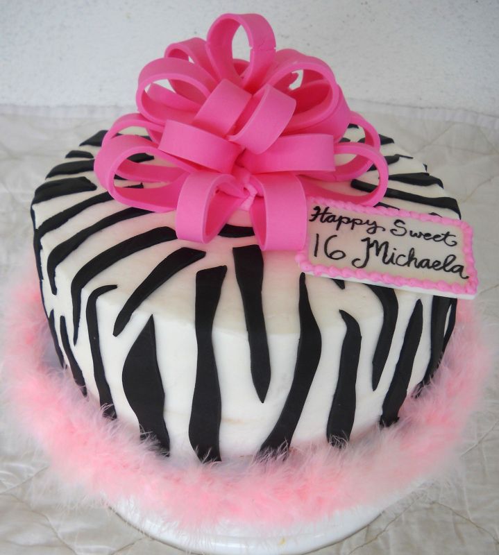 Sweet 16 Zebra Birthday Cake