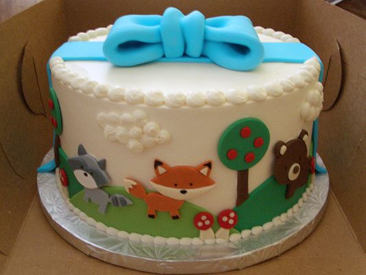 Woodland Animals Baby Shower Cake