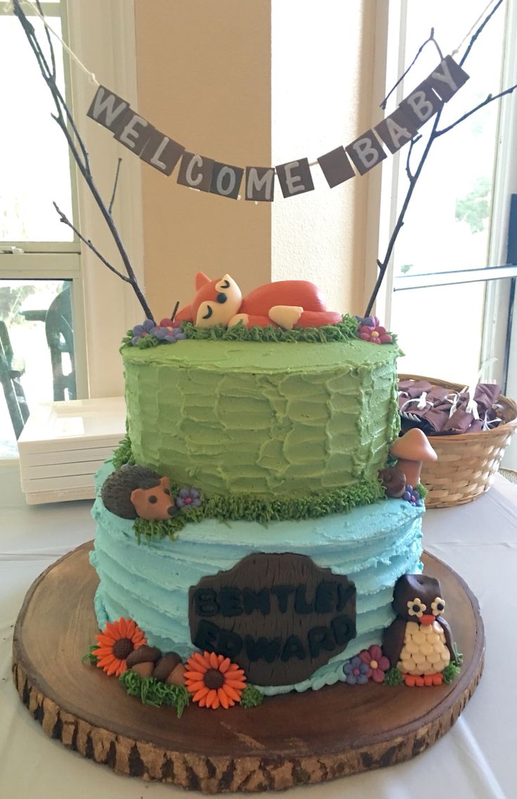 Woodland Animals Baby Shower Theme Cake