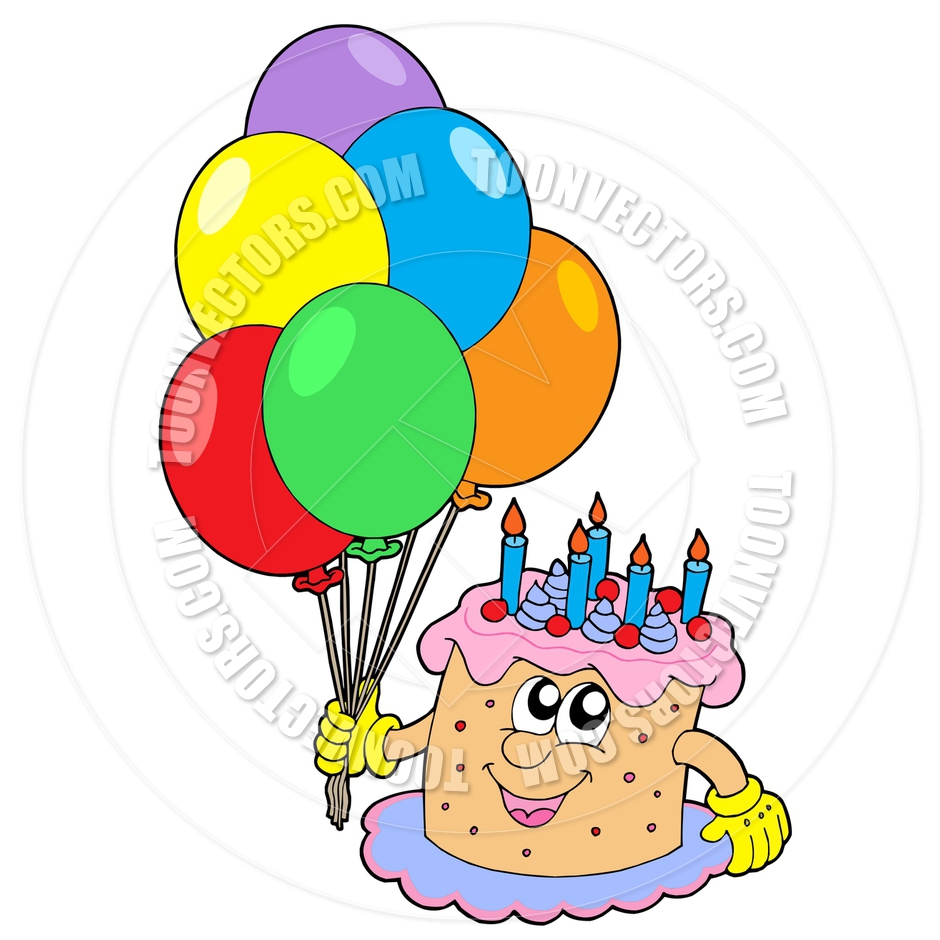 Birthday Cake and Balloons Cartoons