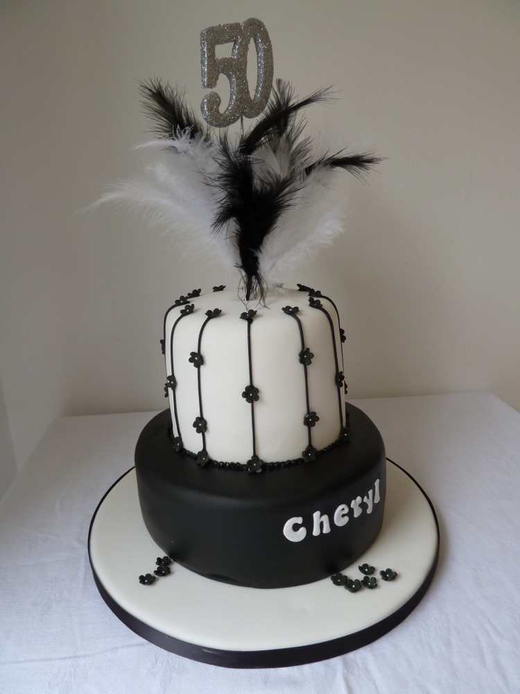 Black and White 2 Tier Birthday Cake