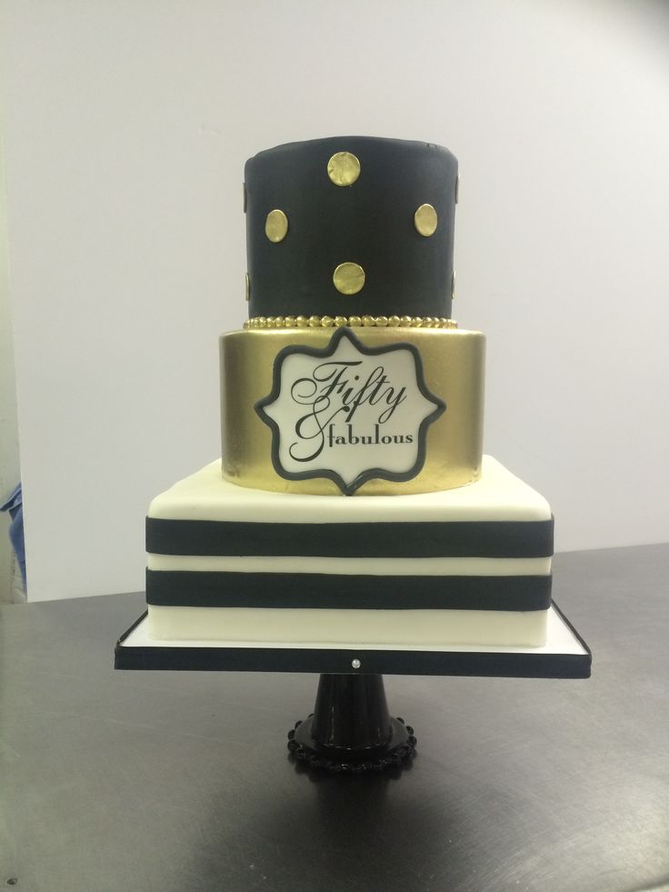 Black White and Gold Birthday Cake