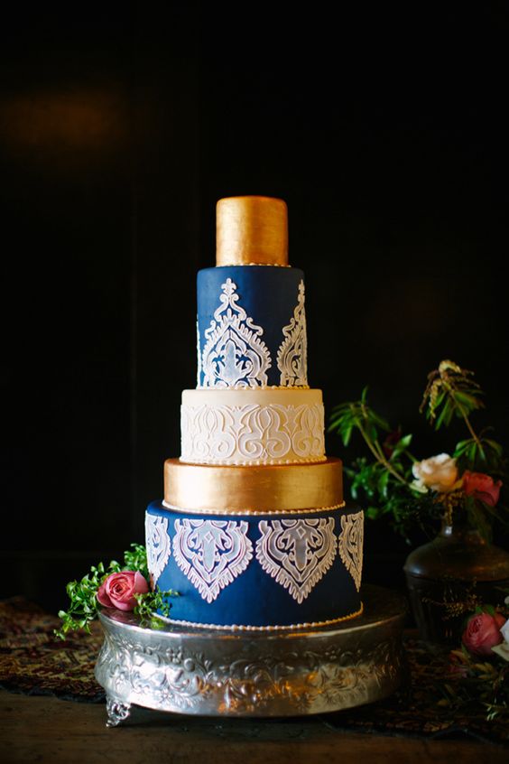 Blue and Gold Wedding Cake Ideas