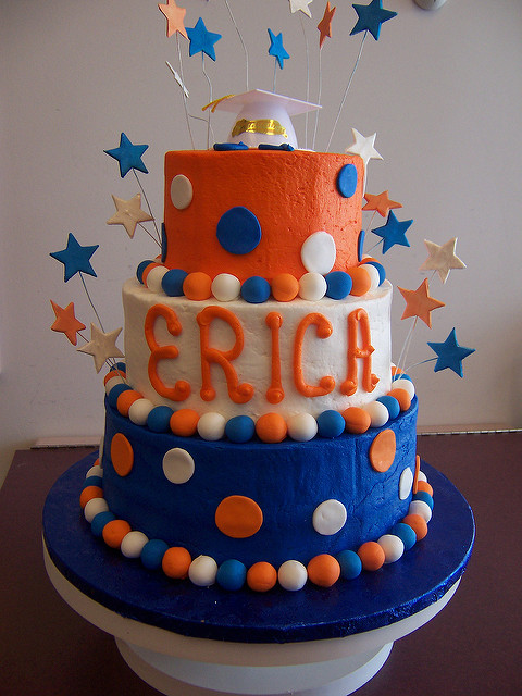 Blue and Orange Graduation Cake