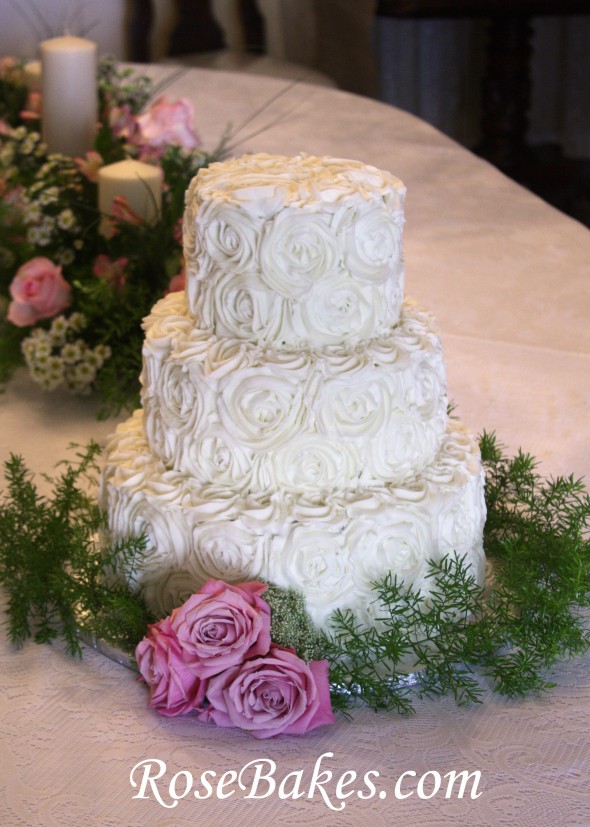 Buttercream Wedding Cake with Pink Roses