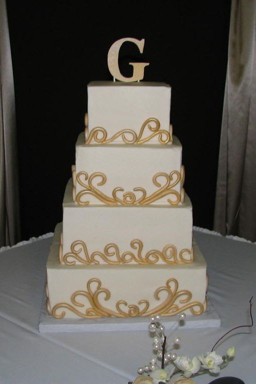 Gold and White Square Wedding Cake