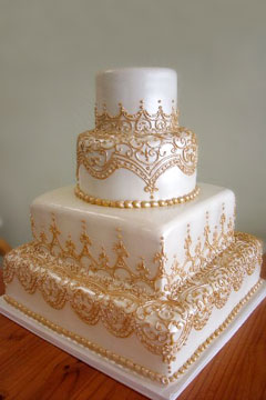 Gold and White Square Wedding Cake