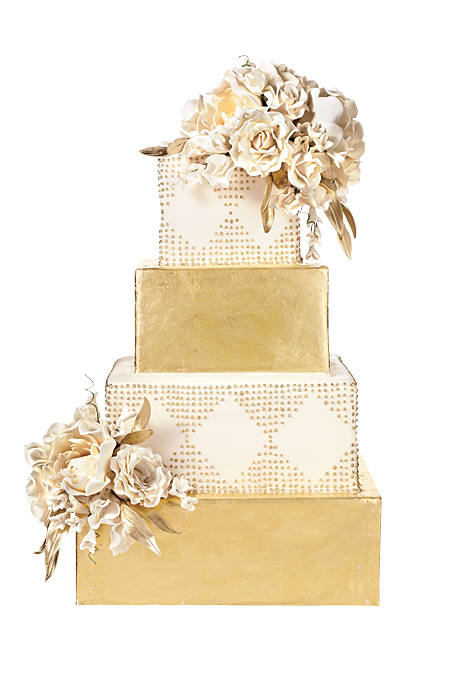 Gold and White Square Wedding Cake