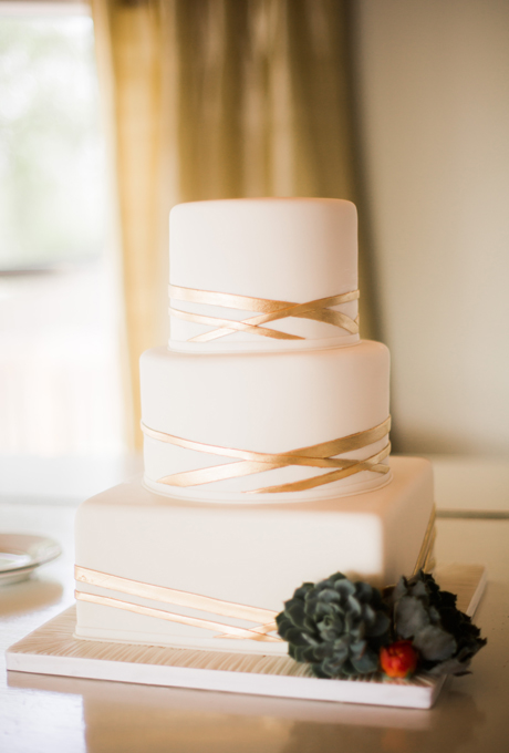 Gold and White Square Wedding Cake