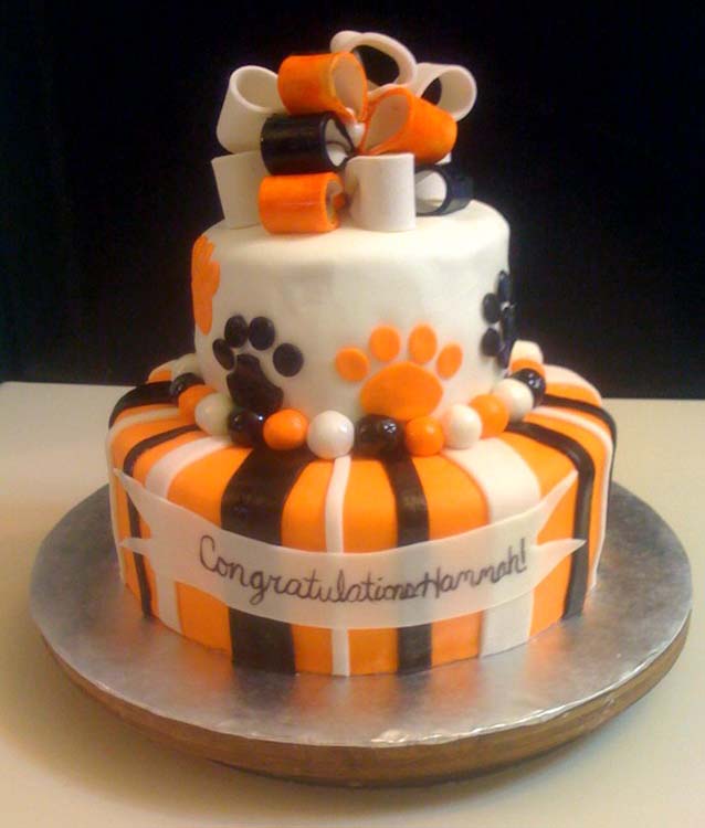 Orange and Black Graduation Cake