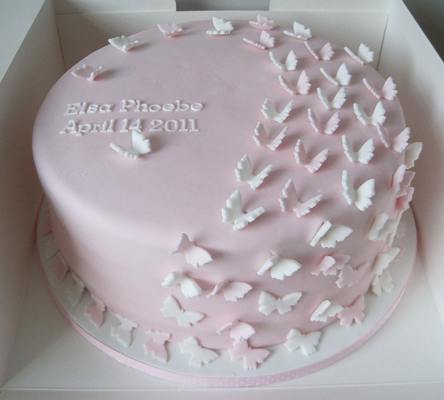 Pink Christening Cake with Butterflies