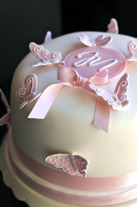 Pink Christening Cake with Butterflies