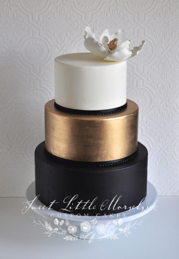 Simple Black and Gold Wedding Cake