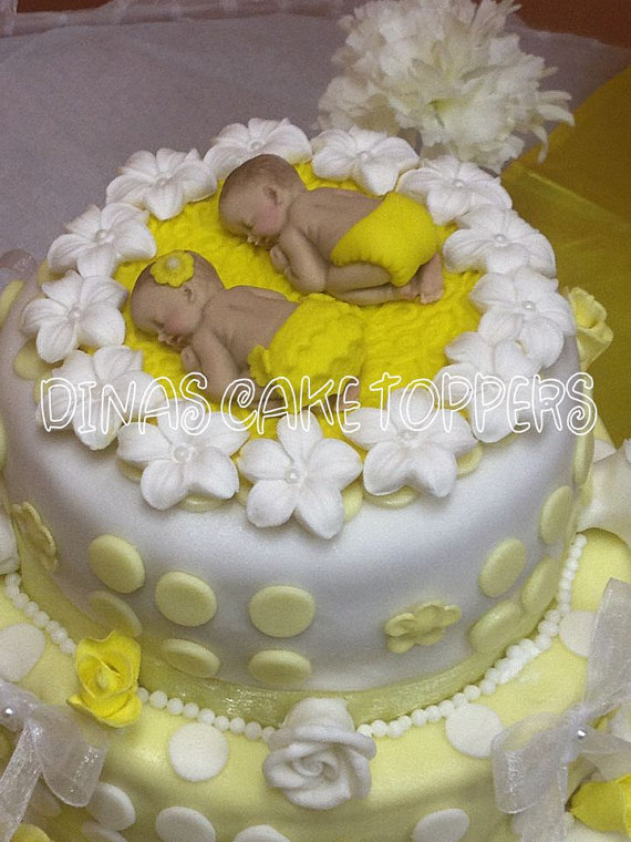 Twin Boy & Girl Baby Shower Cake Topper