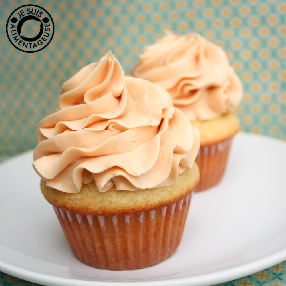 Vanilla Cupcakes with Caramel Buttercream Frosting