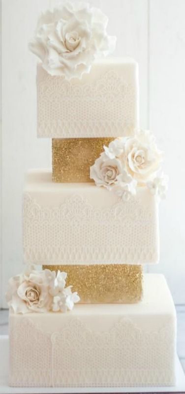 White and Gold Wedding Cake