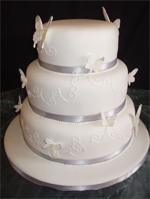 White Wedding Cake with Butterflies