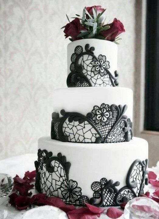 Black Lace Wedding Cake