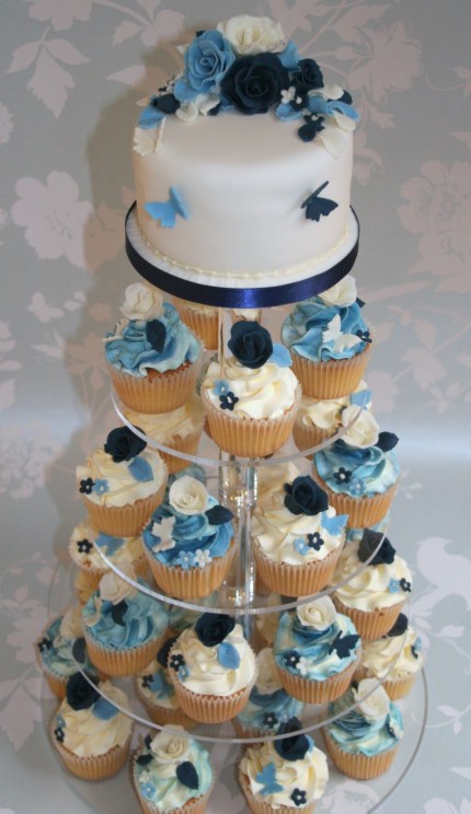 Blue Rose Cupcake Tower