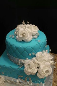 Color Turquoise and White Birthday Cakes