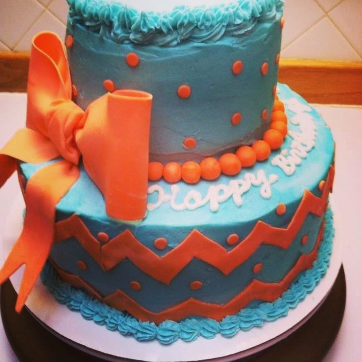 Coral and Teal Birthday Cake