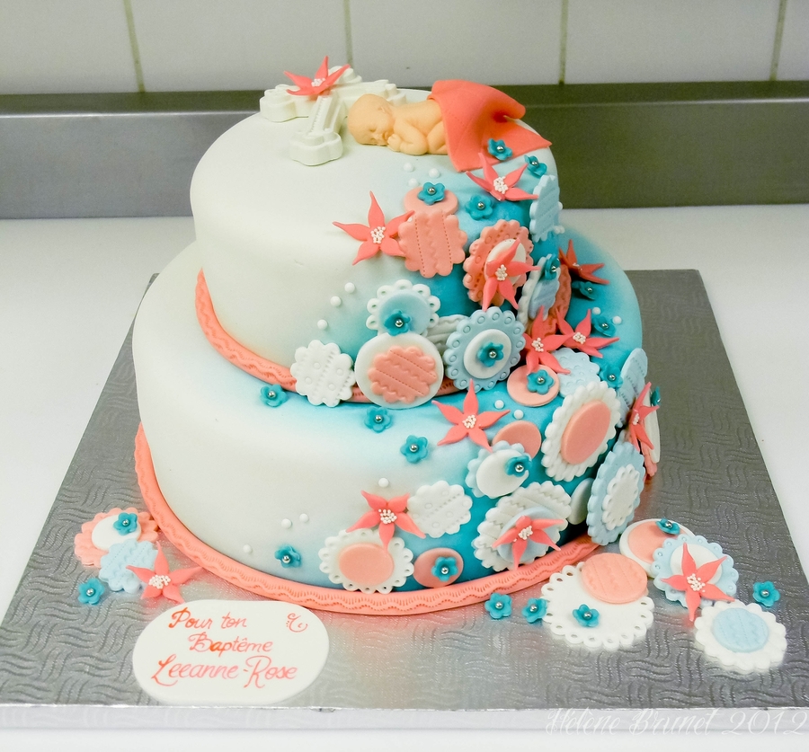 Coral and Teal Birthday Cake