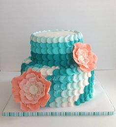 Coral and Teal Ombre Cake