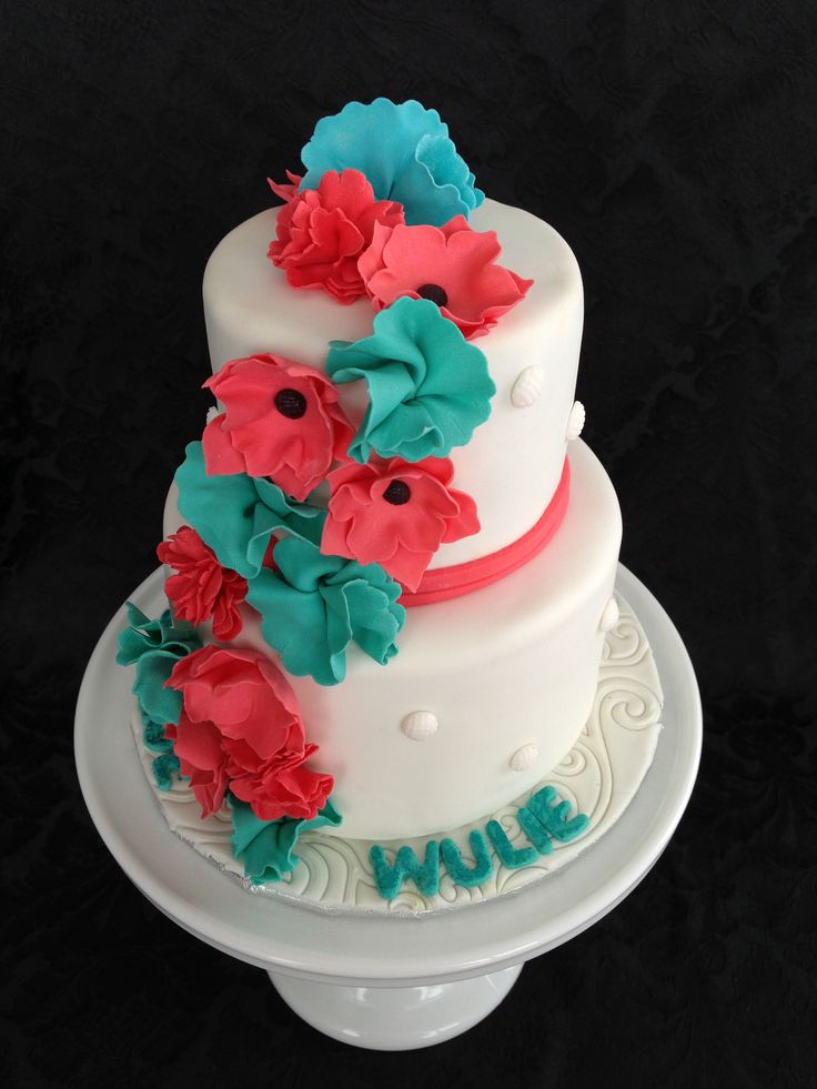 Coral and Turquoise Birthday Cake