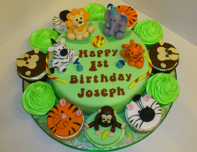 Jungle Theme 1st Birthday Cake