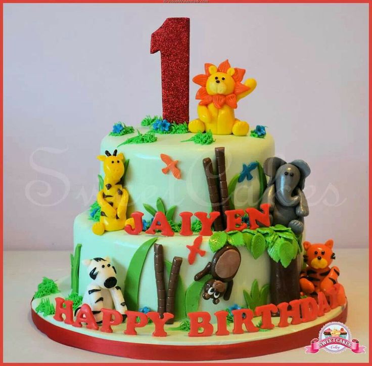 Jungle Theme 1st Birthday Cake