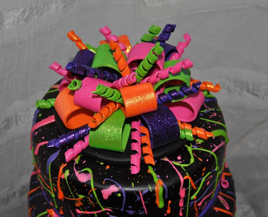 Neon Paint Splatter Birthday Cake