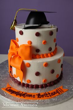 Orange and Black Graduation Cake