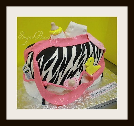 Pink and Zebra Baby Shower Diaper Cake