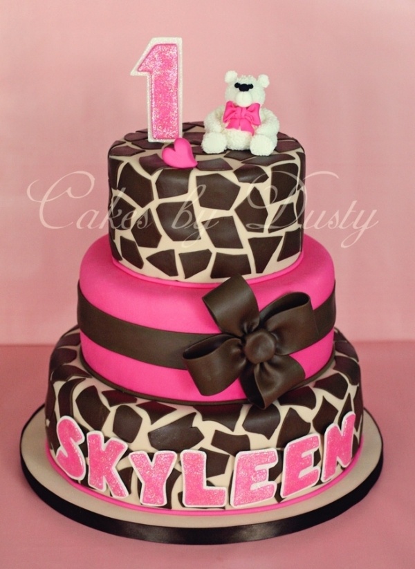 Pink Giraffe 1st Birthday Cake