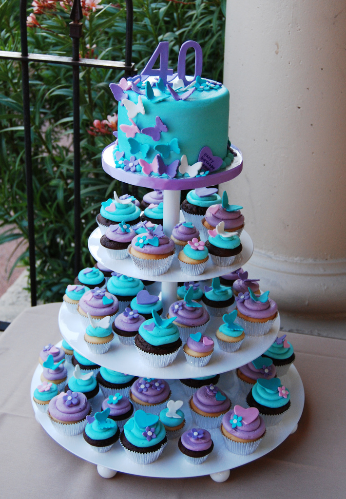 Purple and Turquoise Wedding Cake Cupcakes