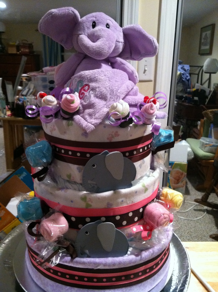 Purple Elephant Baby Shower Diaper Cake