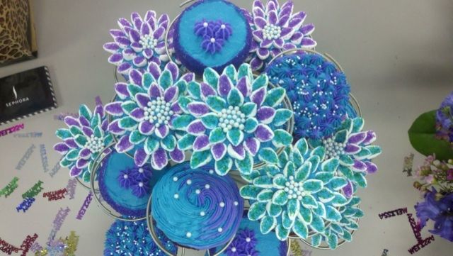 Teal and Purple Birthday Cupcakes
