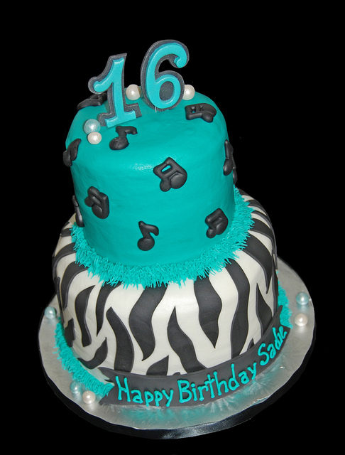 Turquoise and Black Zebra Birthday Cake