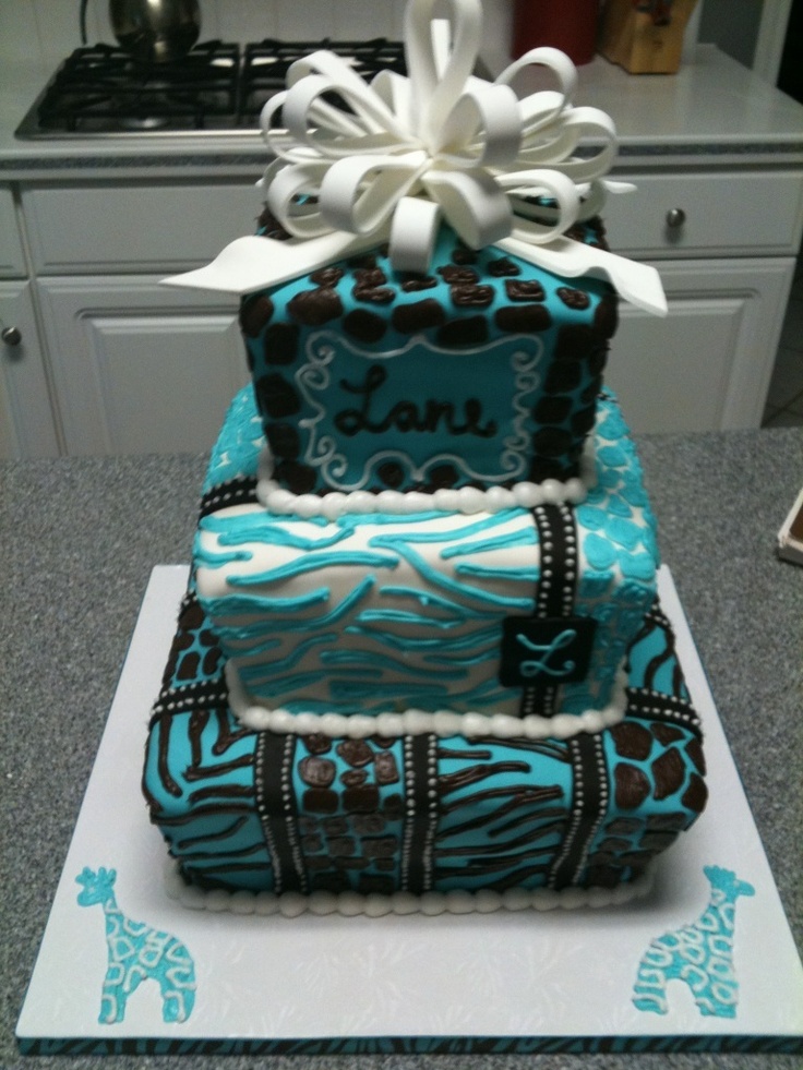 Turquoise and Brown Birthday Cake