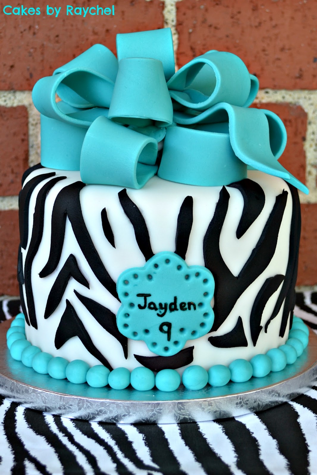 Turquoise and Zebra Birthday Cake