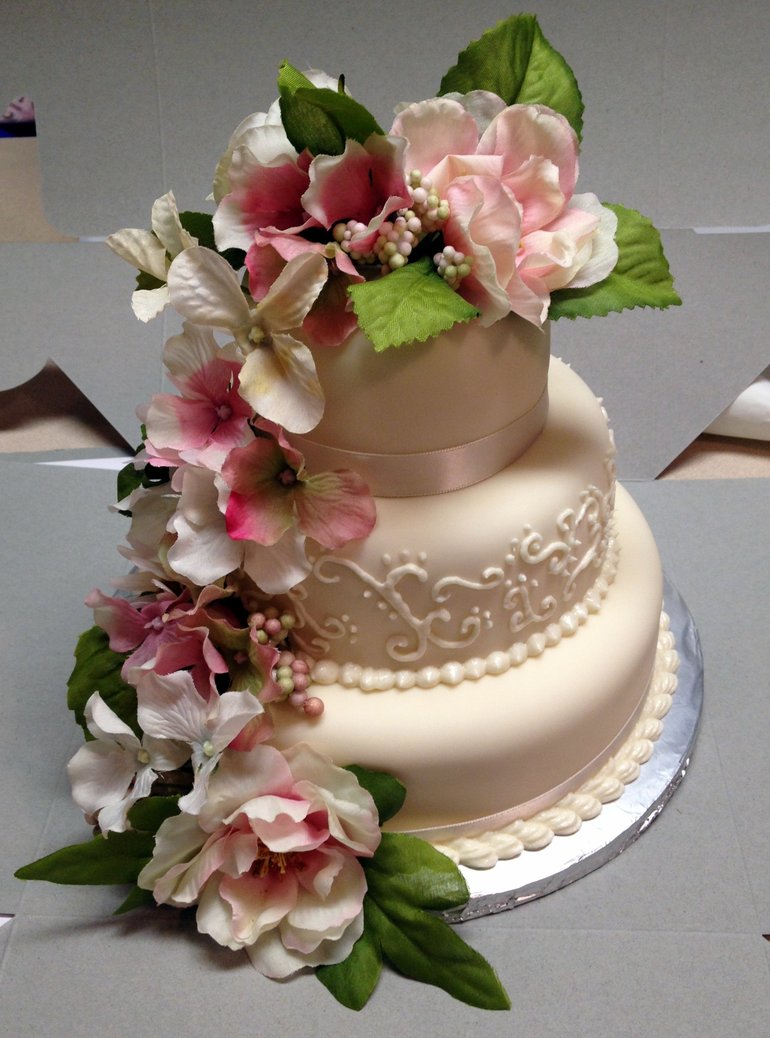 Wedding Cake with Silk Flowers