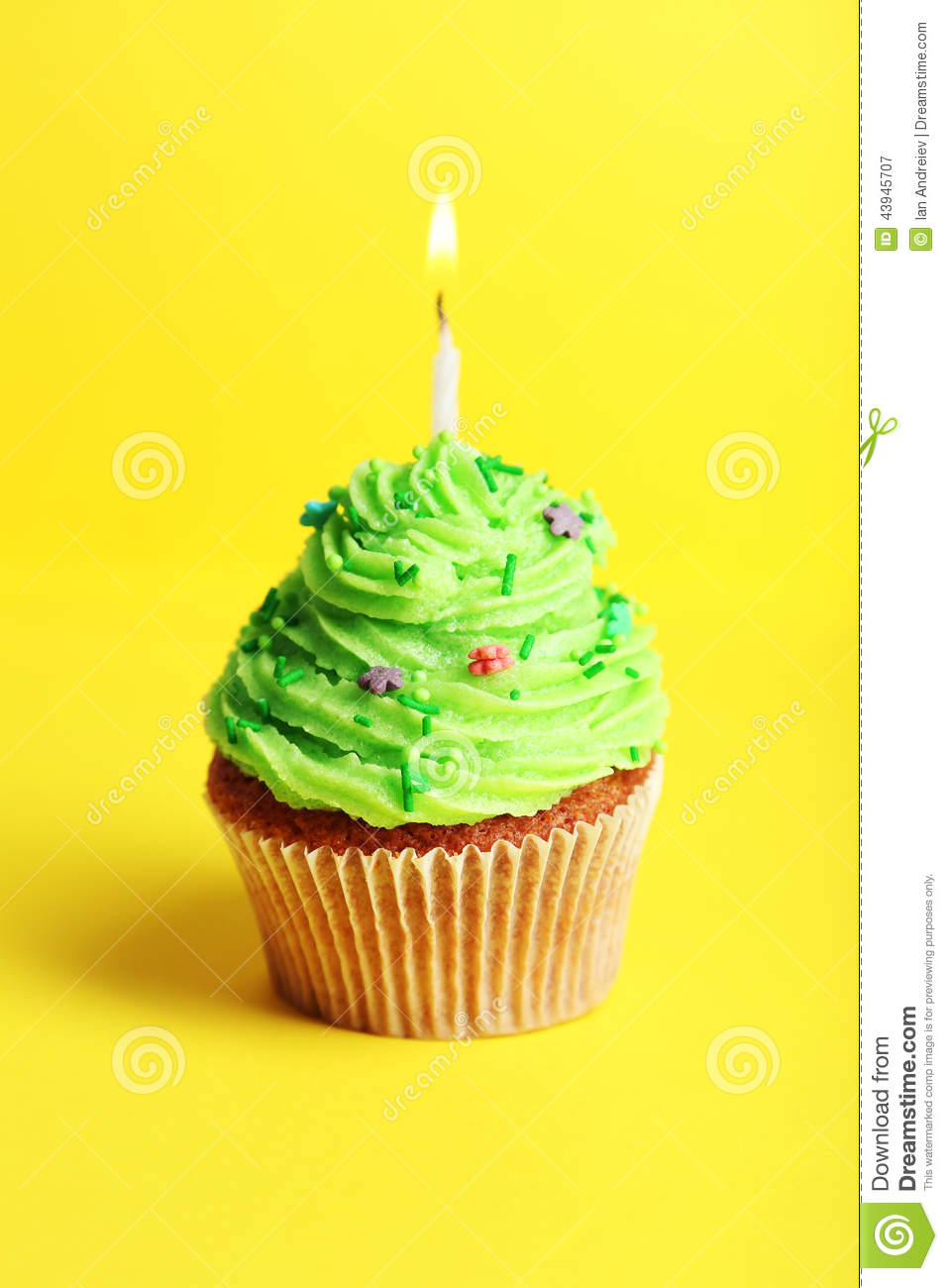 Yellow Birthday Cupcake with Candle