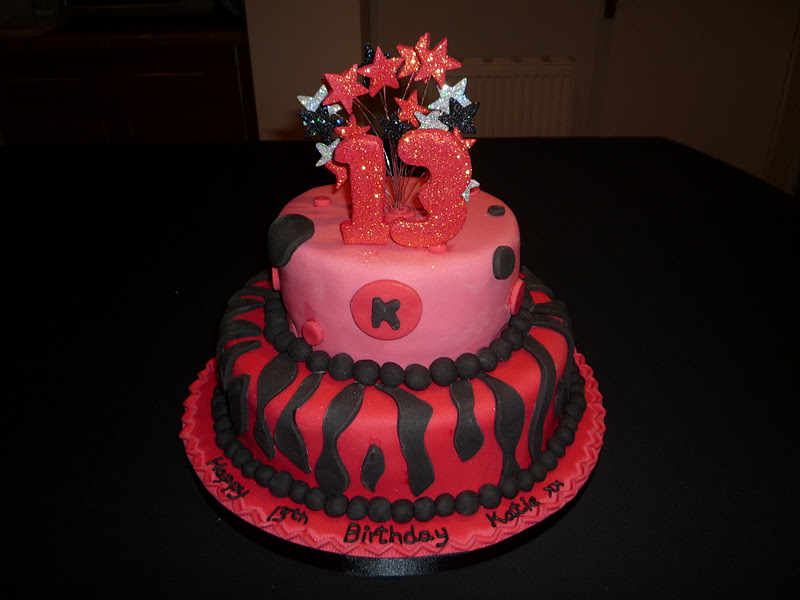 Black and Pink 13th Birthday Cake