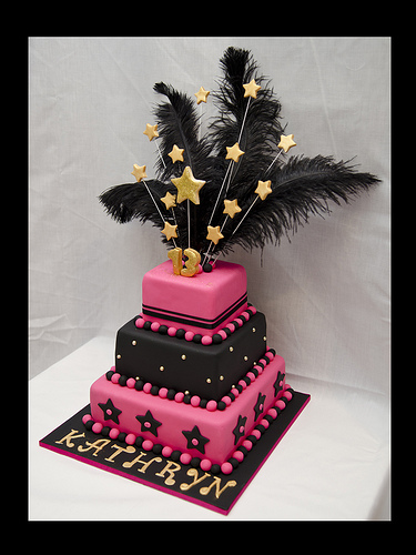 Black and Pink 13th Birthday Cake