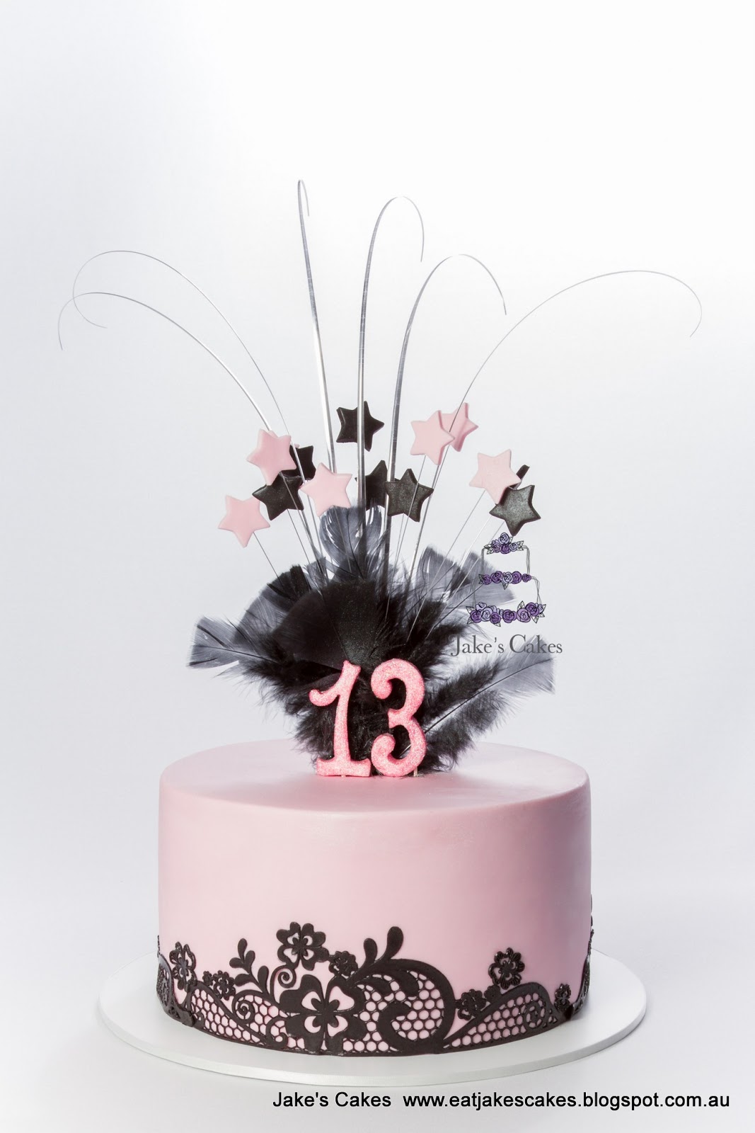 Black and Pink 13th Birthday Cake