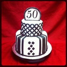 Black and White 50th Birthday Cake