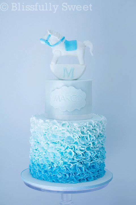 Blue Baby Shower Cake Ombre Ruffles